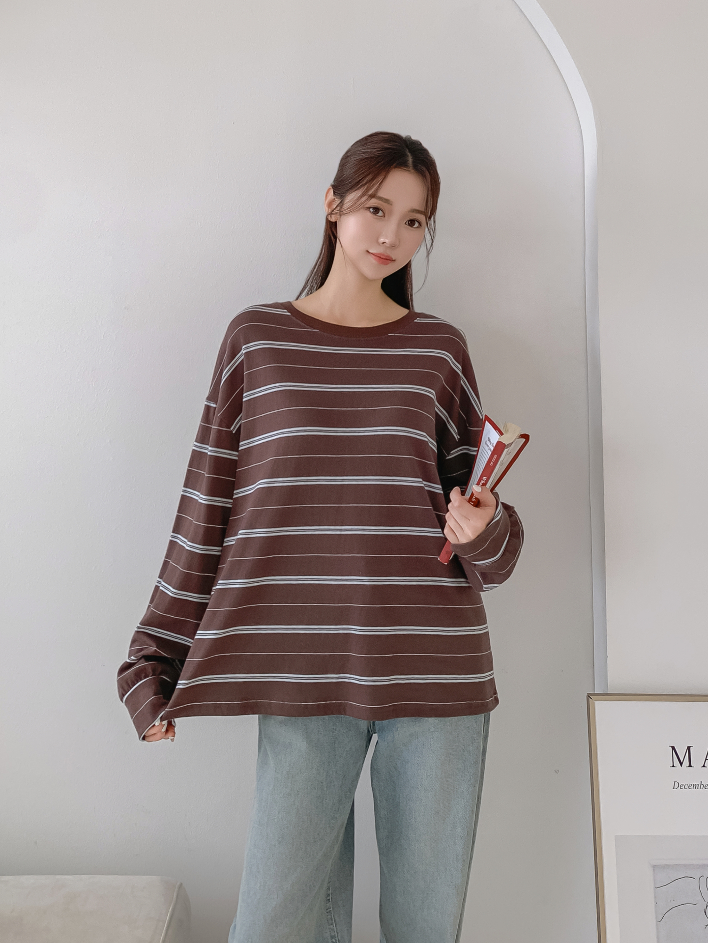ラウンドネック長袖ボーダー配色Tシャツ | 詳細画像25
