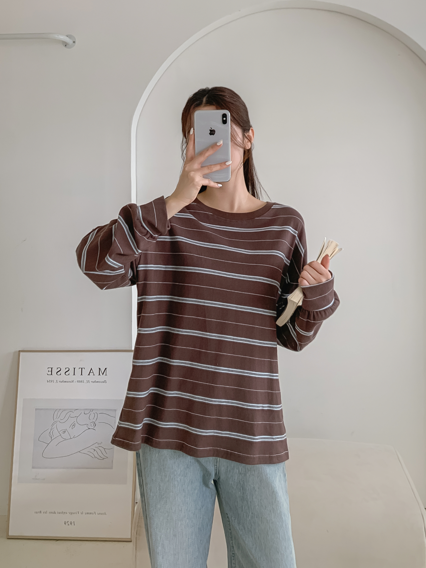 ラウンドネック長袖ボーダー配色Tシャツ | 詳細画像29