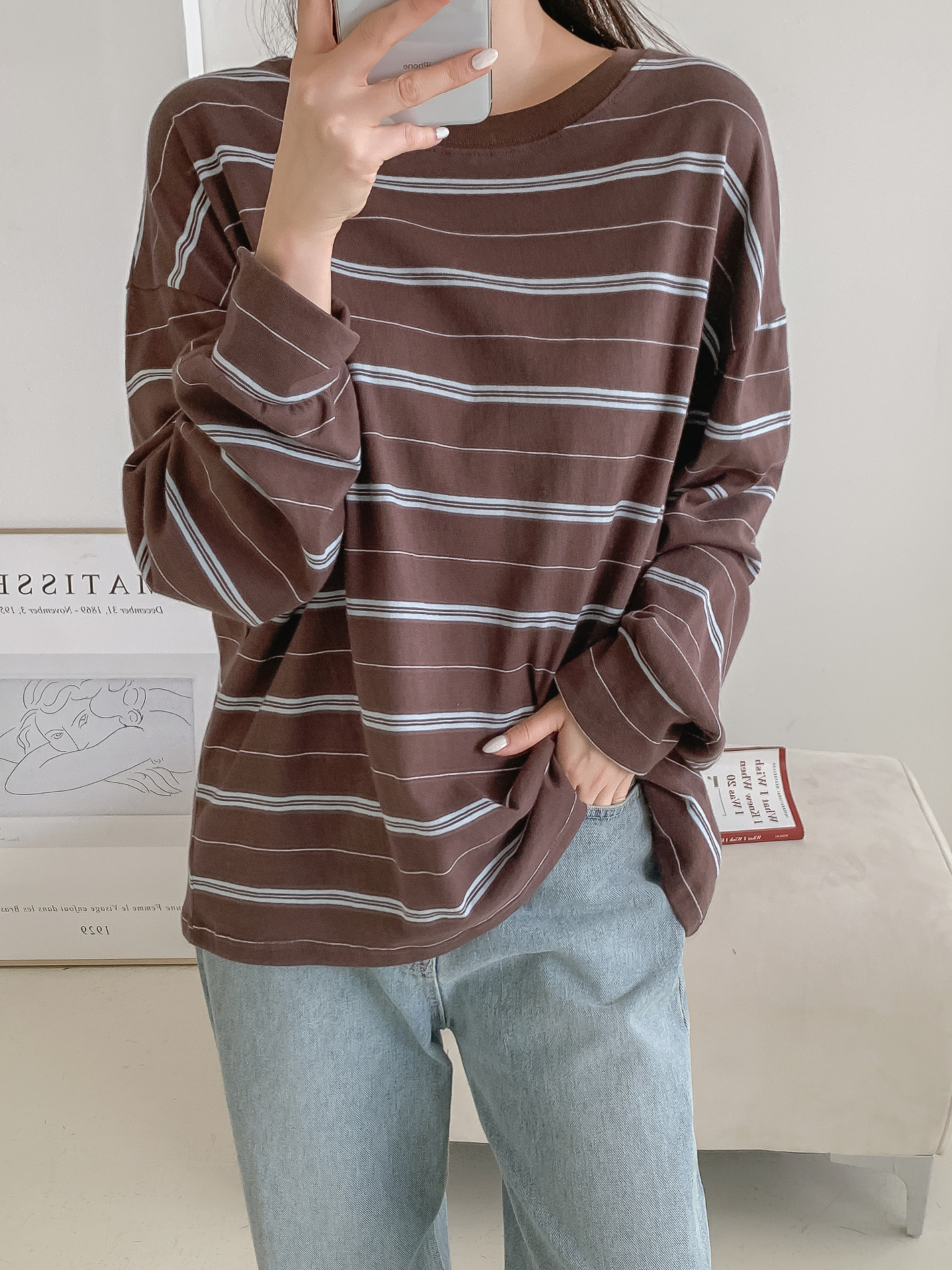 ラウンドネック長袖ボーダー配色Tシャツ | 詳細画像30