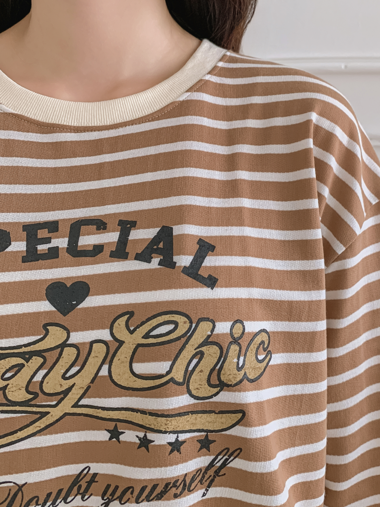 ラウンドネック7分袖ボーダーTシャツスウェット | 詳細画像11