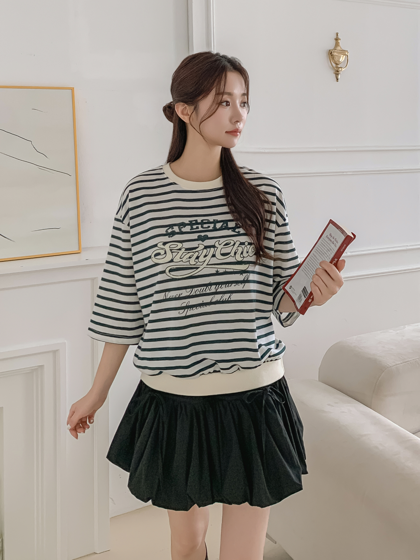 ラウンドネック7分袖ボーダーTシャツスウェット | 詳細画像26