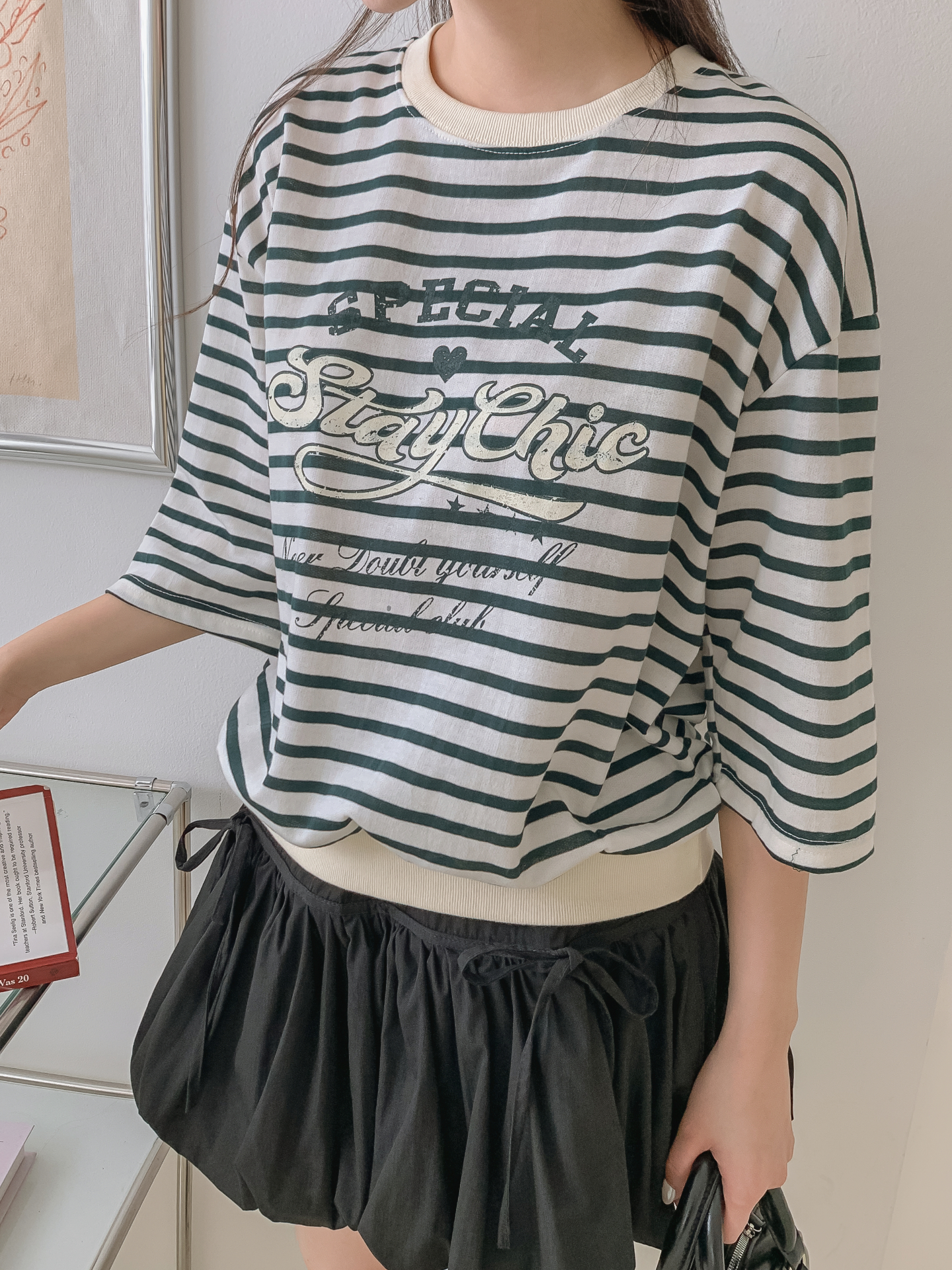 ラウンドネック7分袖ボーダーTシャツスウェット | 詳細画像28