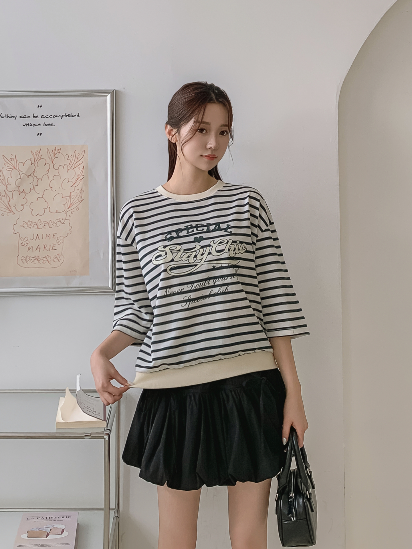 ラウンドネック7分袖ボーダーTシャツスウェット | 詳細画像29