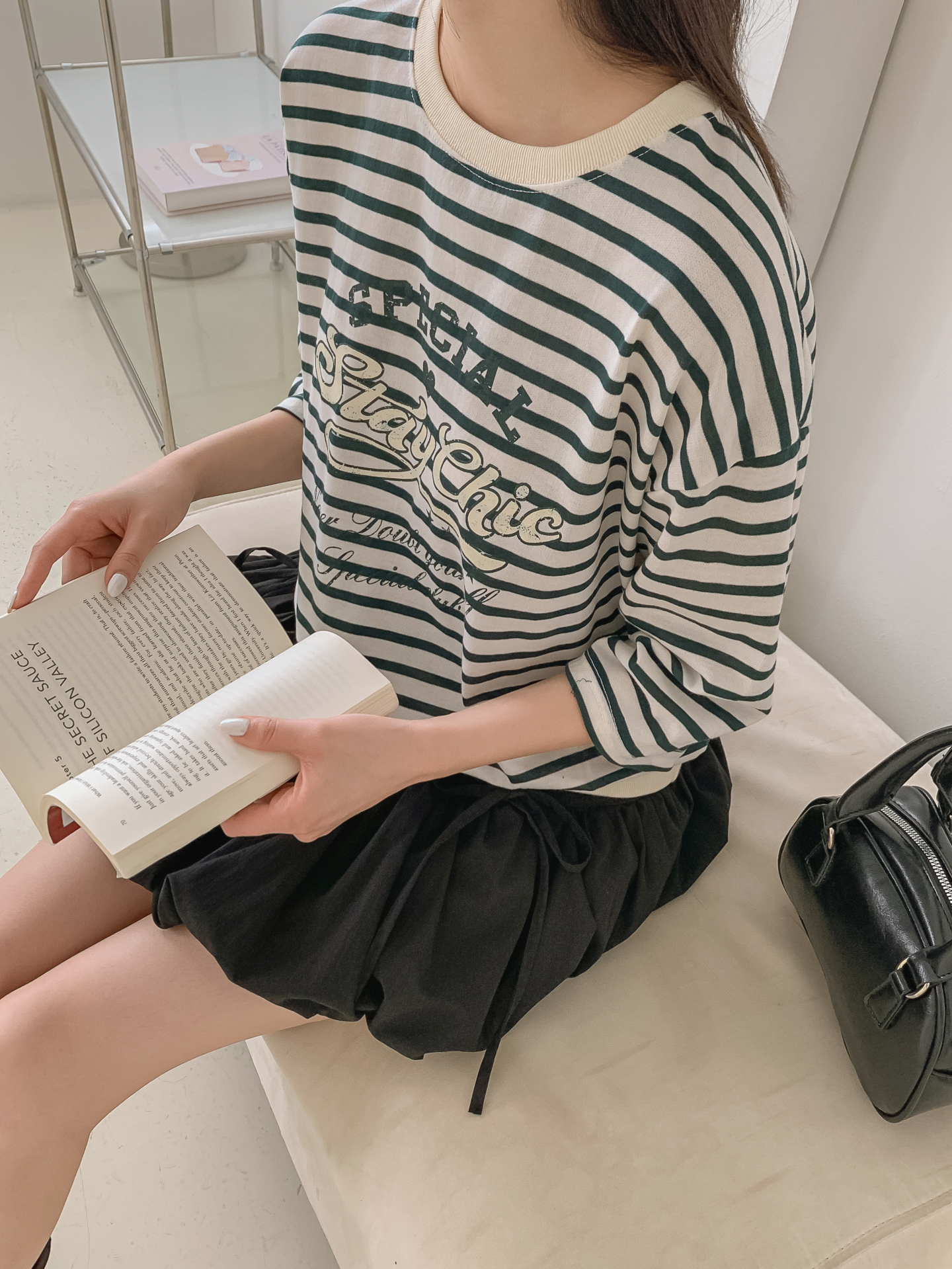ラウンドネック7分袖ボーダーTシャツスウェット | 詳細画像30