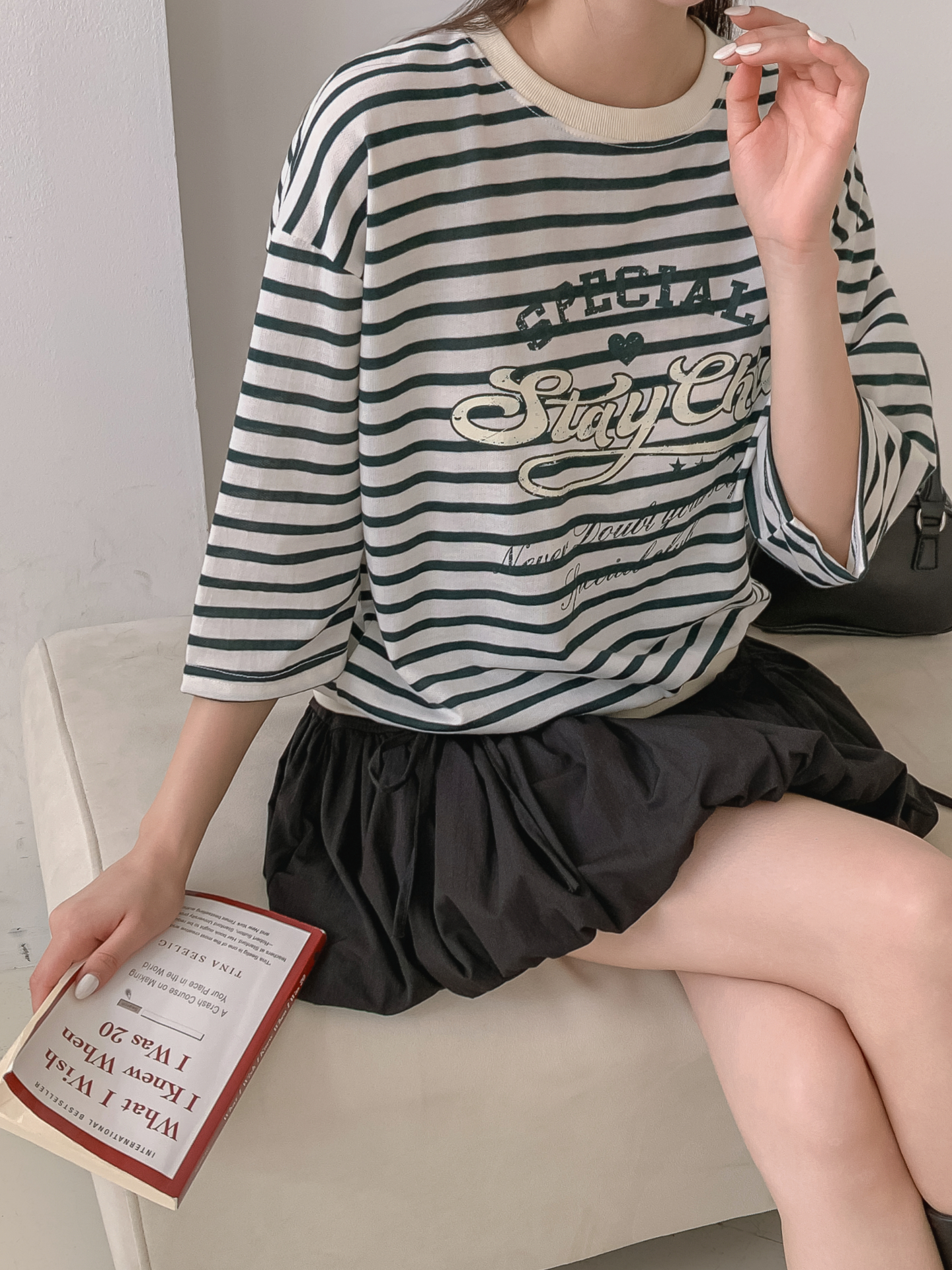 ラウンドネック7分袖ボーダーTシャツスウェット | 詳細画像31