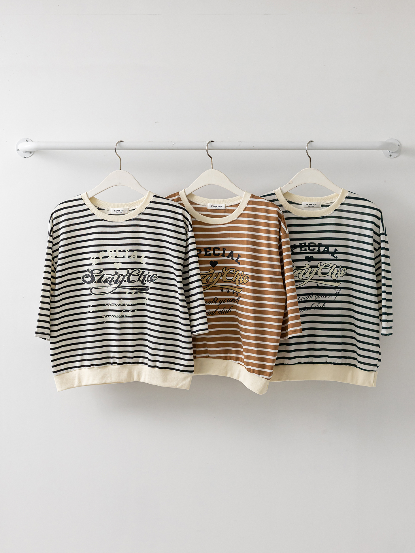 ラウンドネック7分袖ボーダーTシャツスウェット | 詳細画像34