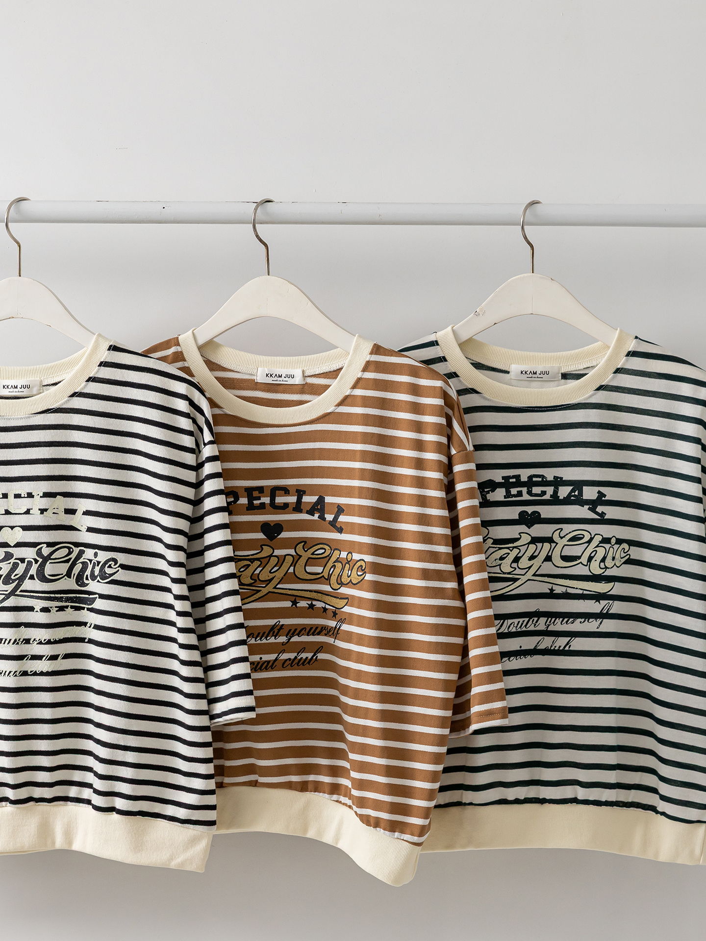 ラウンドネック7分袖ボーダーTシャツスウェット | 詳細画像35