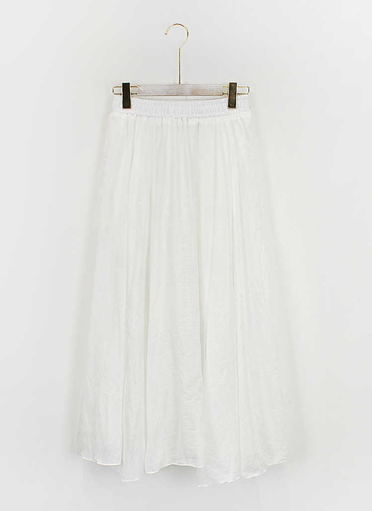 リネン混ウエストゴムロングフレアスカート | レディースファッション