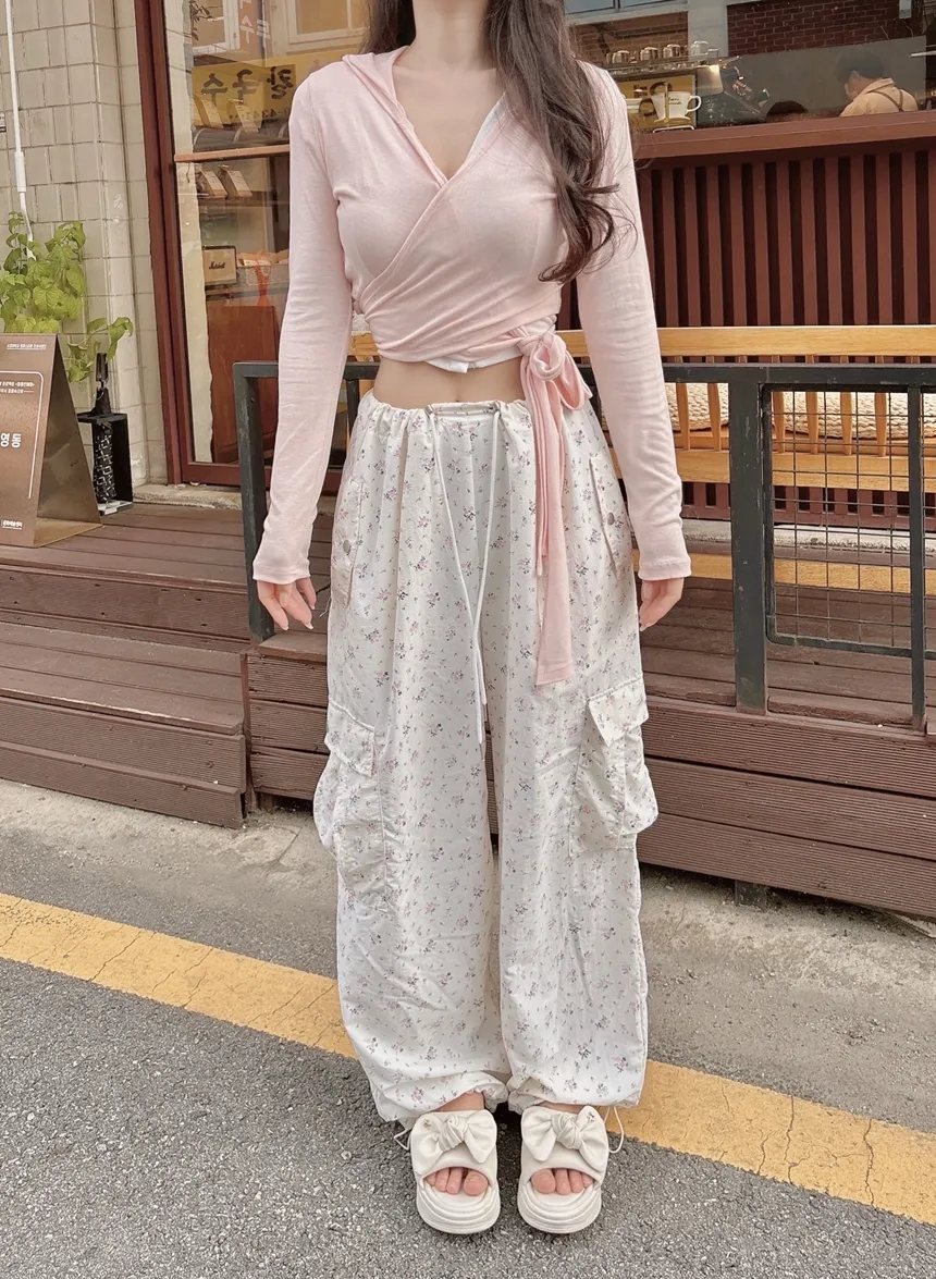ドローストリングポケットカーゴワイド花柄パンツ | mirangmirang | 詳細画像29