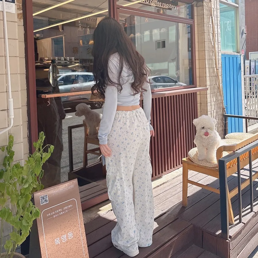 ドローストリングポケットカーゴワイド花柄パンツ | mirangmirang | 詳細画像50