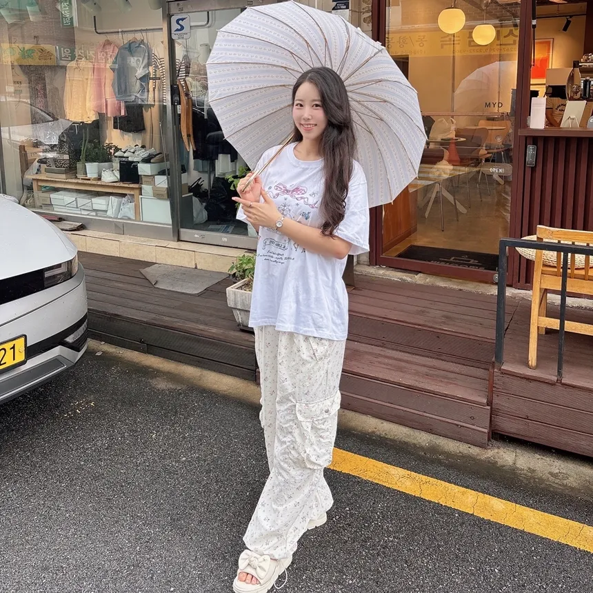 コットンラウンドネック半袖プリントTシャツ | mirangmirang | 詳細画像11