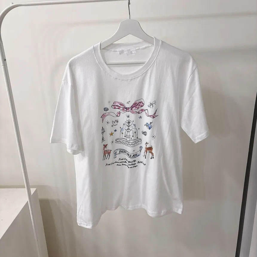 コットンラウンドネック半袖プリントTシャツ | mirangmirang | 詳細画像22