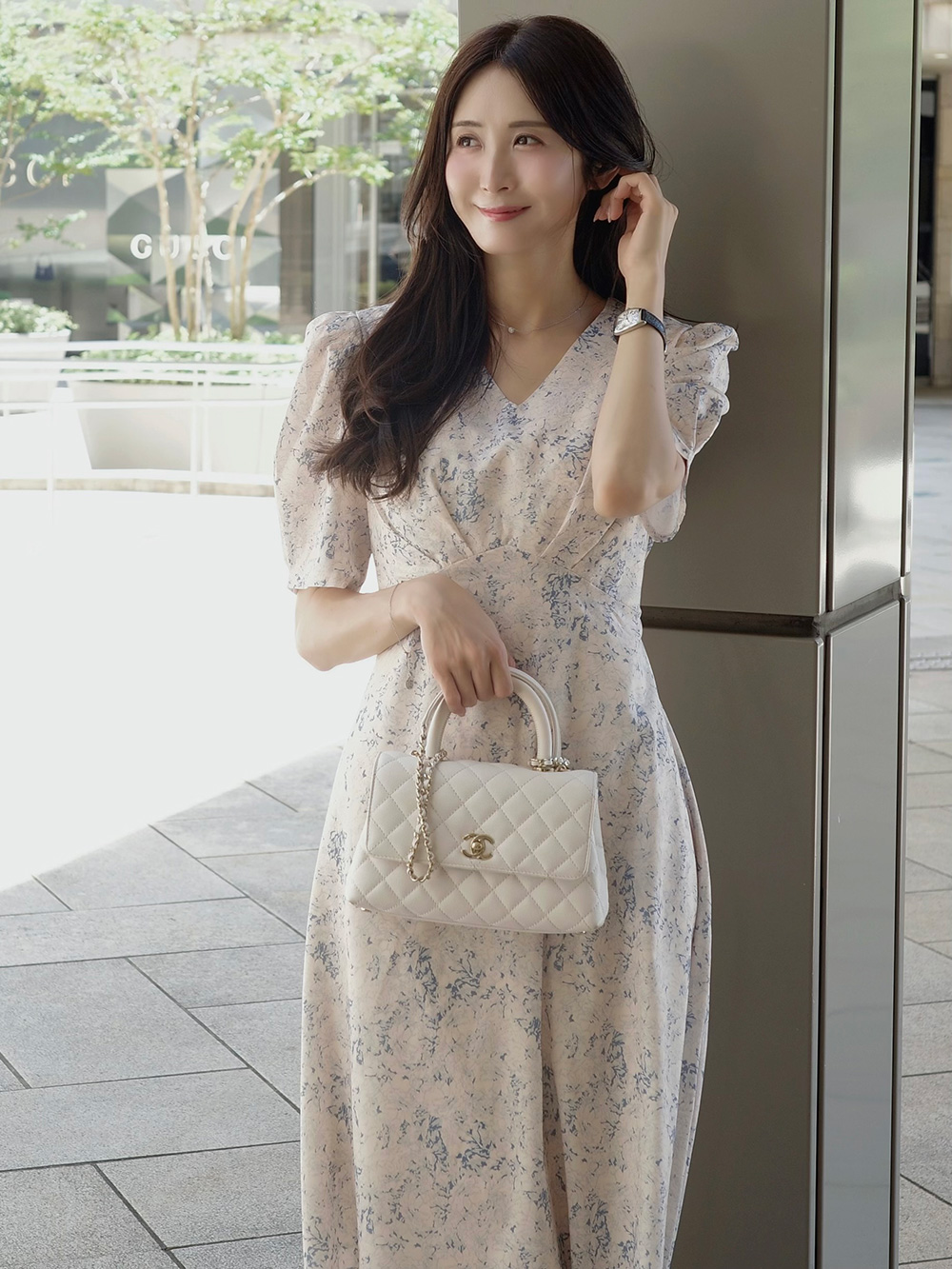 ロング半袖花柄リボンワンピース | 詳細画像2