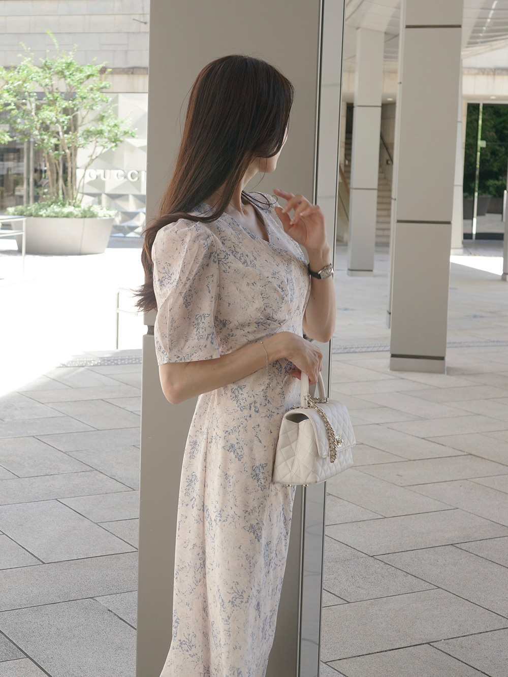 ロング半袖花柄リボンワンピース | 詳細画像4