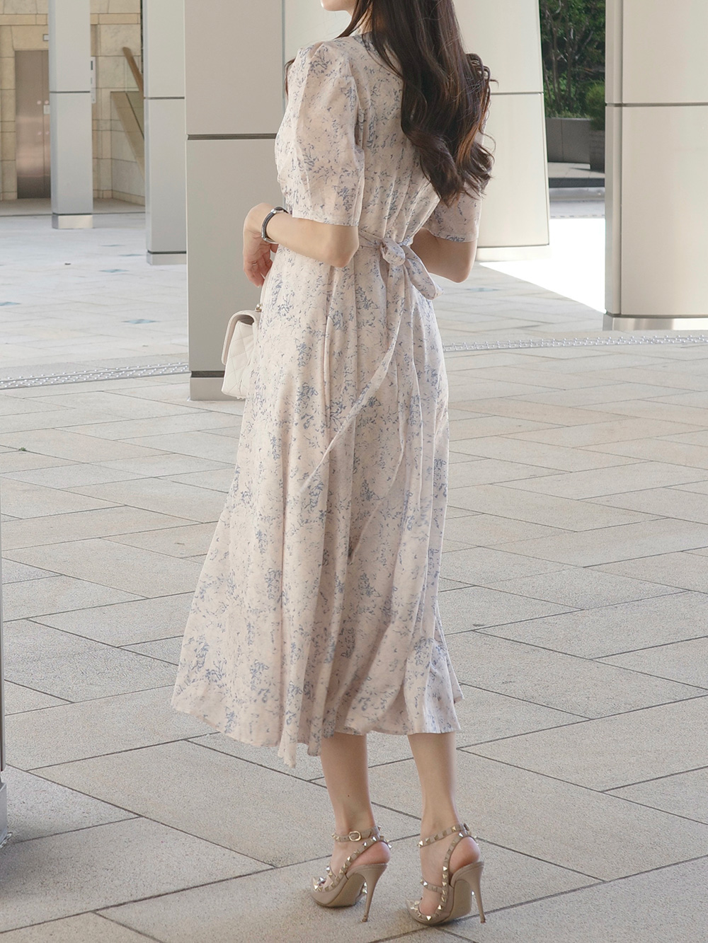 ロング半袖花柄リボンワンピース | 詳細画像5