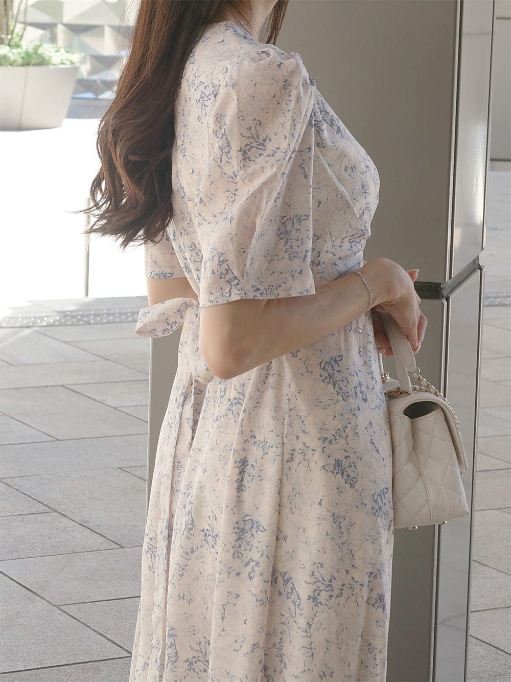 ロング半袖花柄リボンワンピース | 詳細画像7