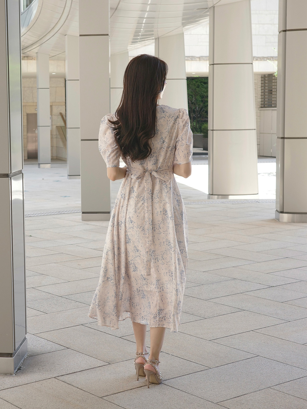 ロング半袖花柄リボンワンピース | 詳細画像9