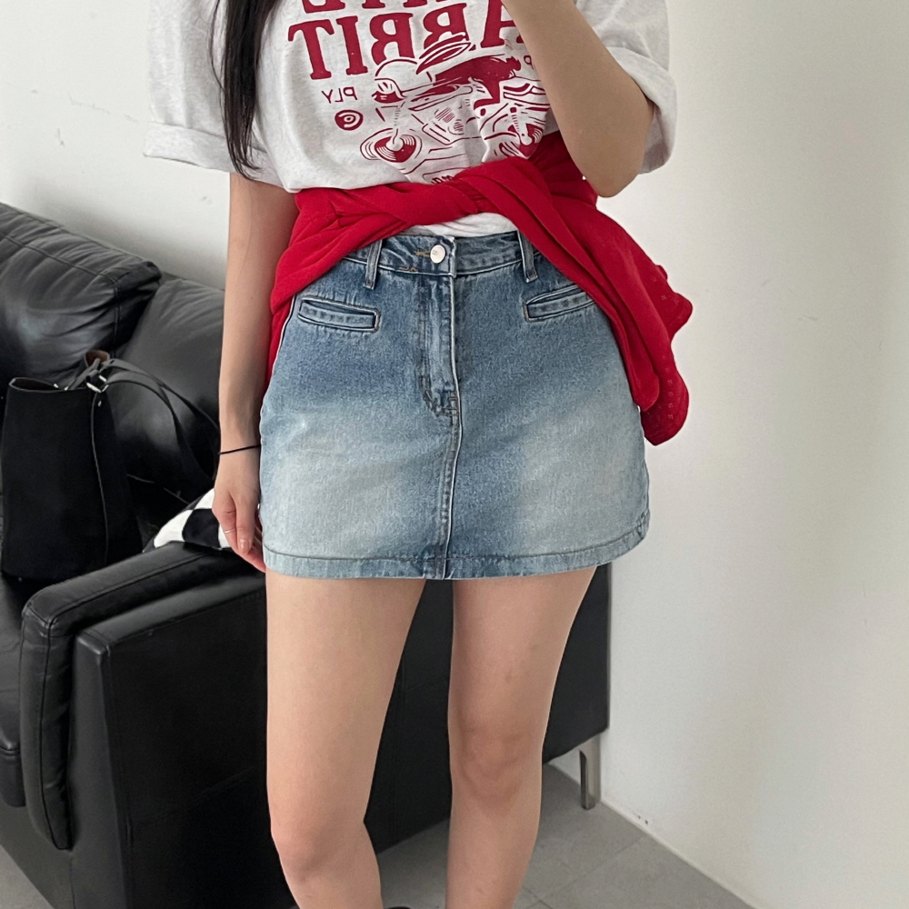 デニムウォッシングツーポケットミニスカートパンツデニムスカート