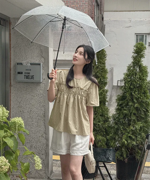リネン混ウエストゴムショートラインショートパンツ | baddiary | 詳細画像1