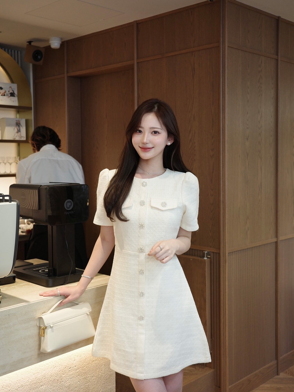 パフスリーブツイードボタンミニワンピース | 詳細画像3