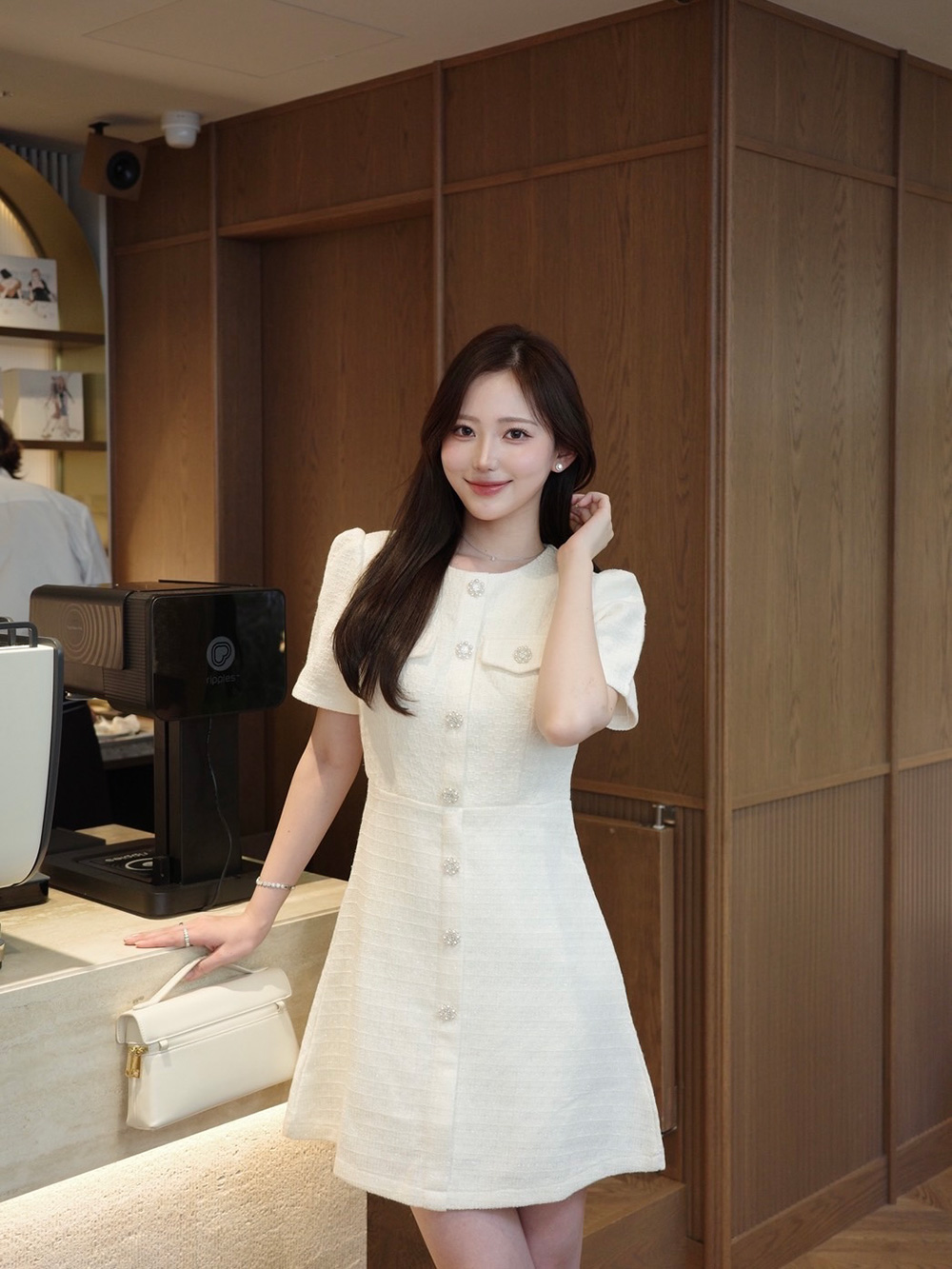 パフスリーブツイードボタンミニワンピース | 詳細画像6