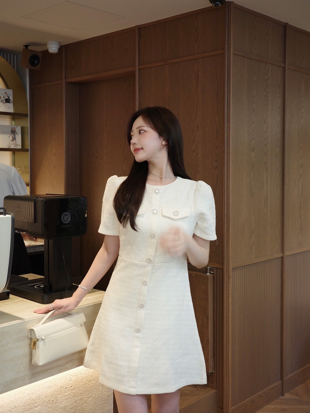 パフスリーブツイードボタンミニワンピース | 詳細画像8