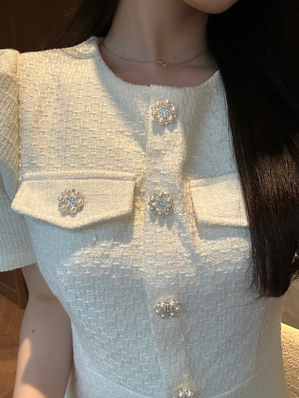 パフスリーブツイードボタンミニワンピース | 詳細画像4