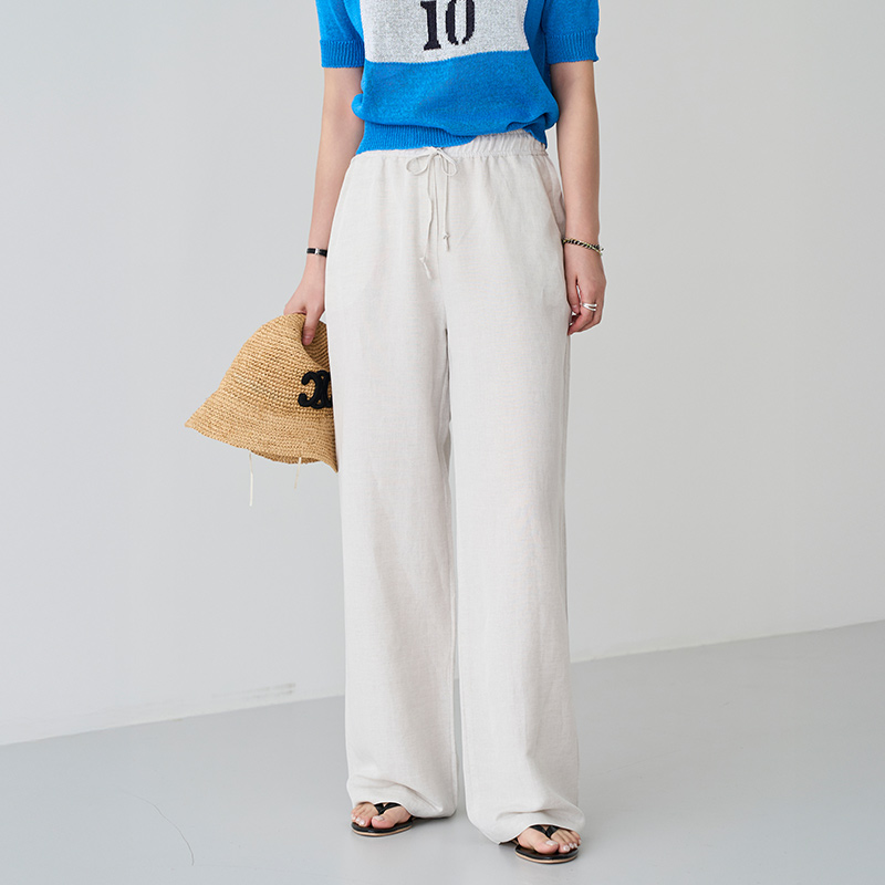 リネン混ウエストゴムワイドポケットパンツ | レディースファッション