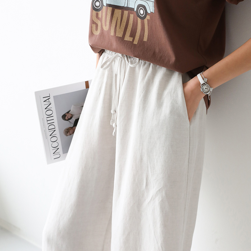 リネン混ウエストゴムワイドポケットパンツ | レディースファッション