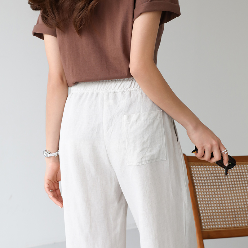 リネン混ウエストゴムワイドポケットパンツ | レディースファッション