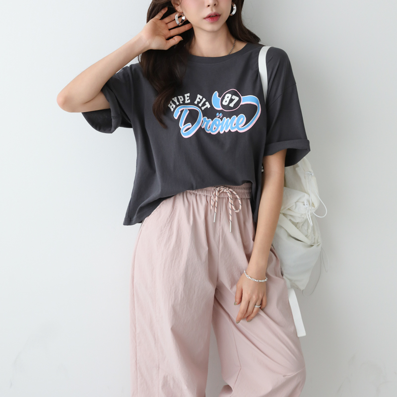 コットンラウンドネックレタリングTシャツ | レディース