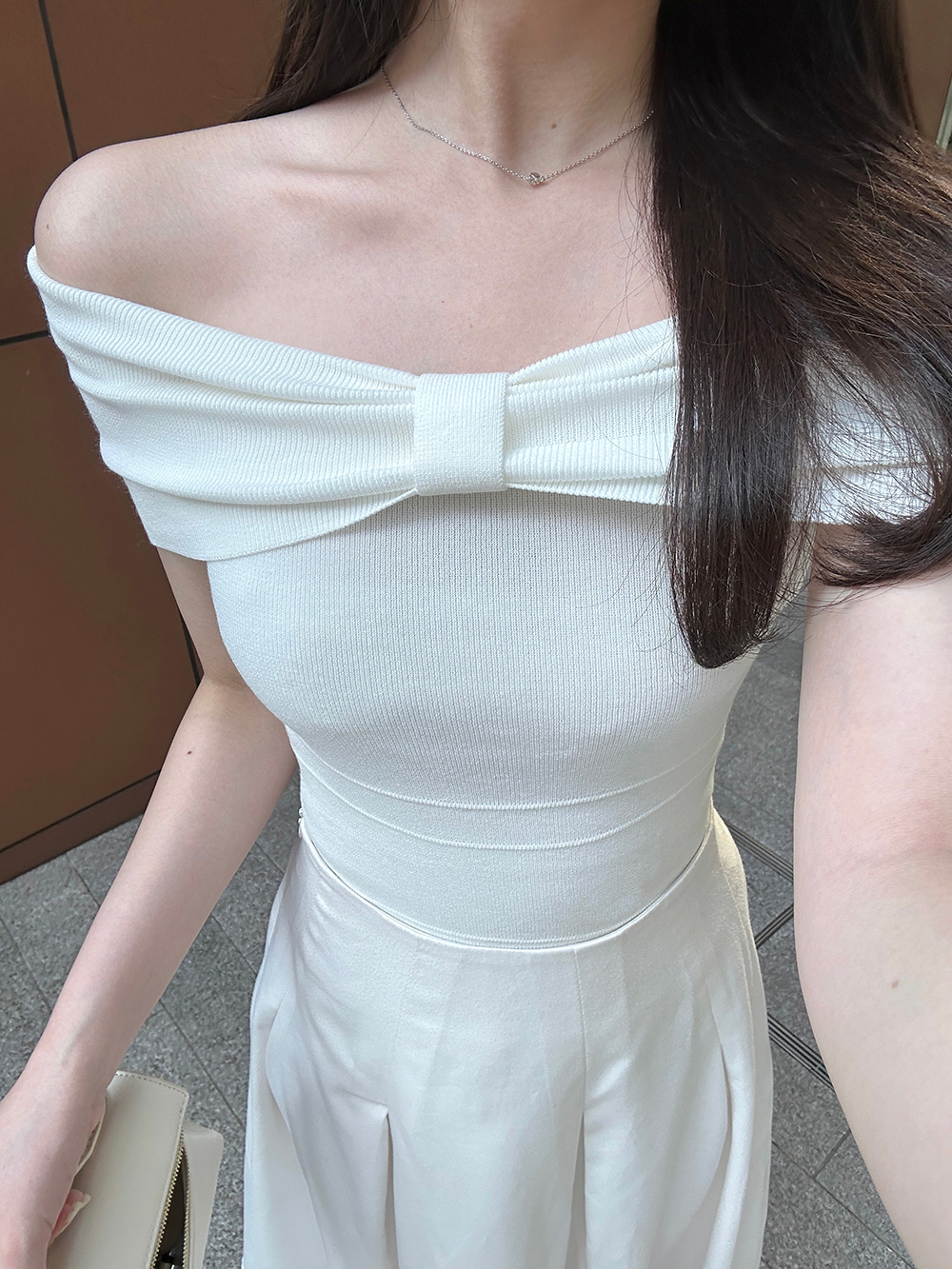 リボンオフショルダー半袖ニット | 詳細画像4