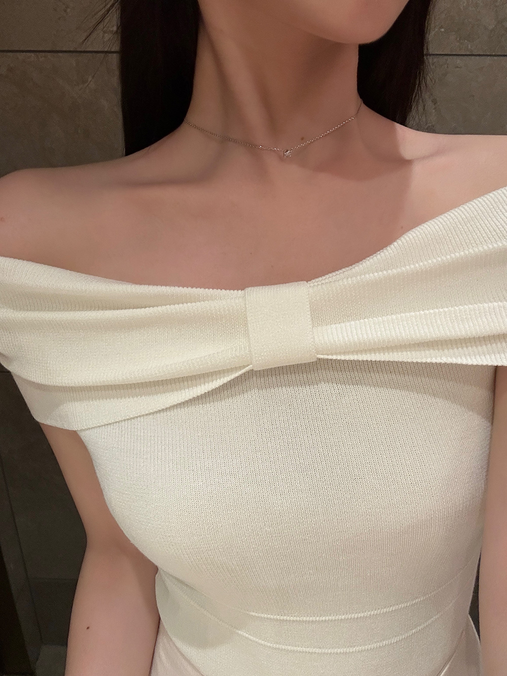 リボンオフショルダー半袖ニット | 詳細画像2