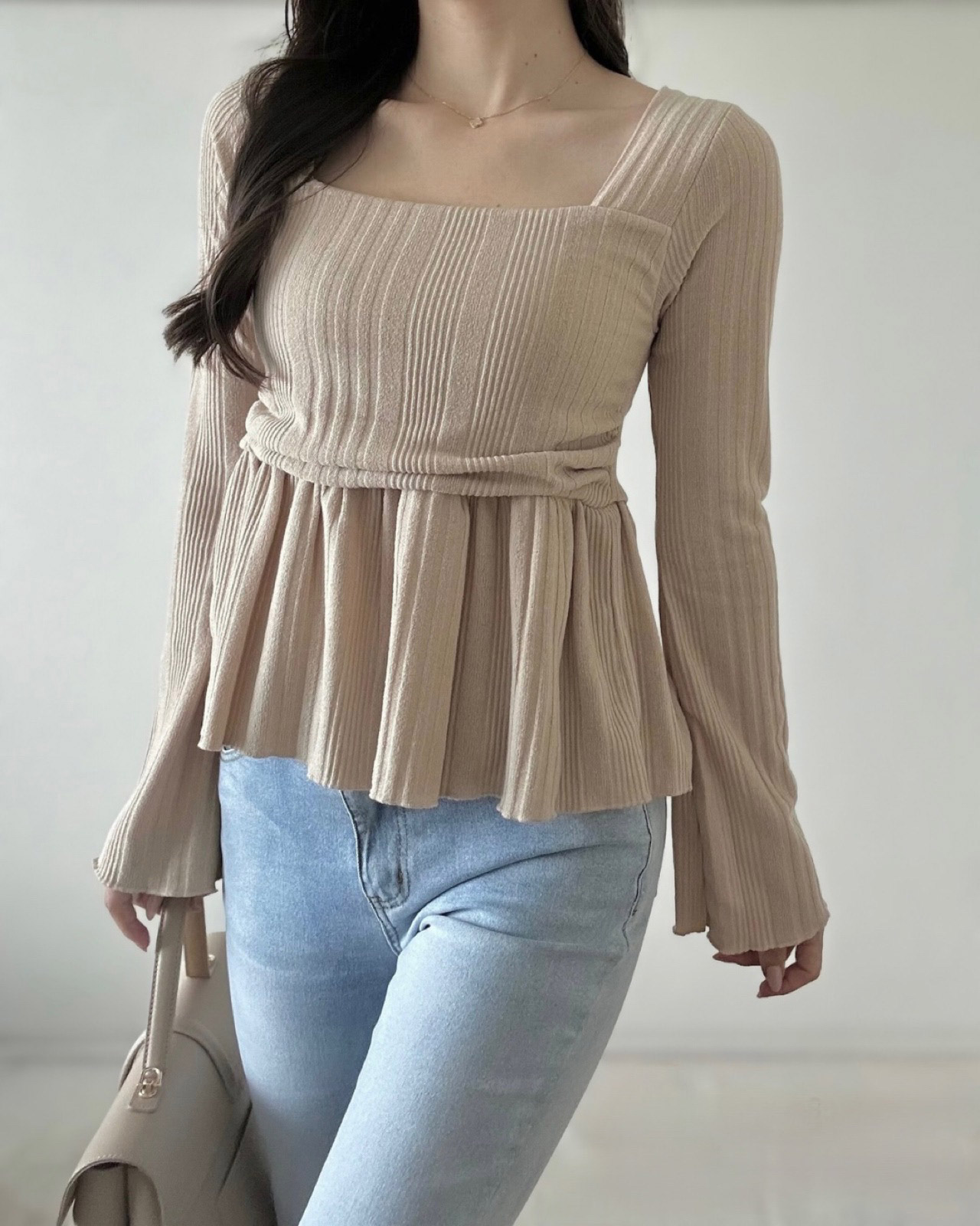 スクエアペプラムクロップドリブTシャツ | 詳細画像2