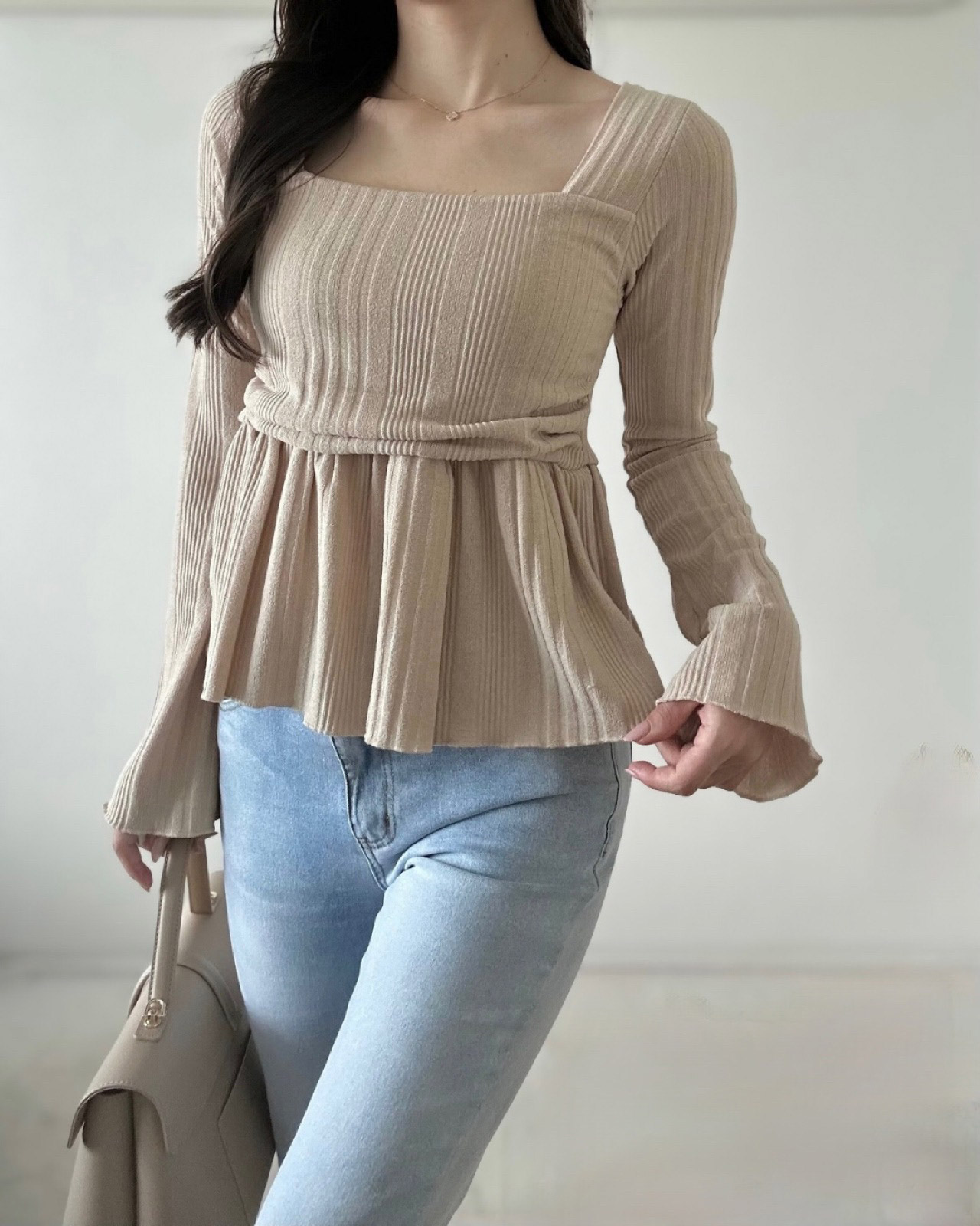 スクエアペプラムクロップドリブTシャツ | 詳細画像3