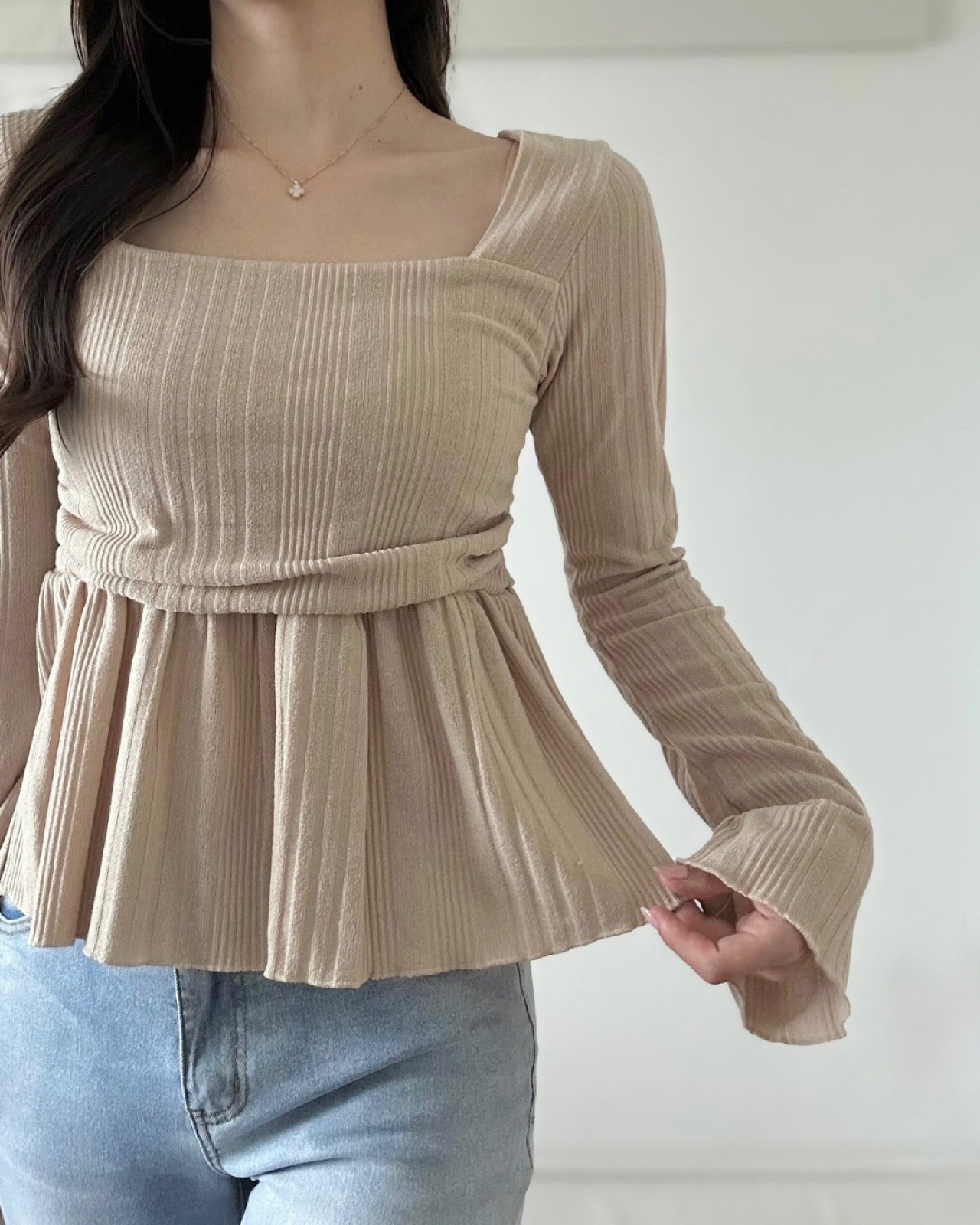 スクエアペプラムクロップドリブTシャツ | 詳細画像5