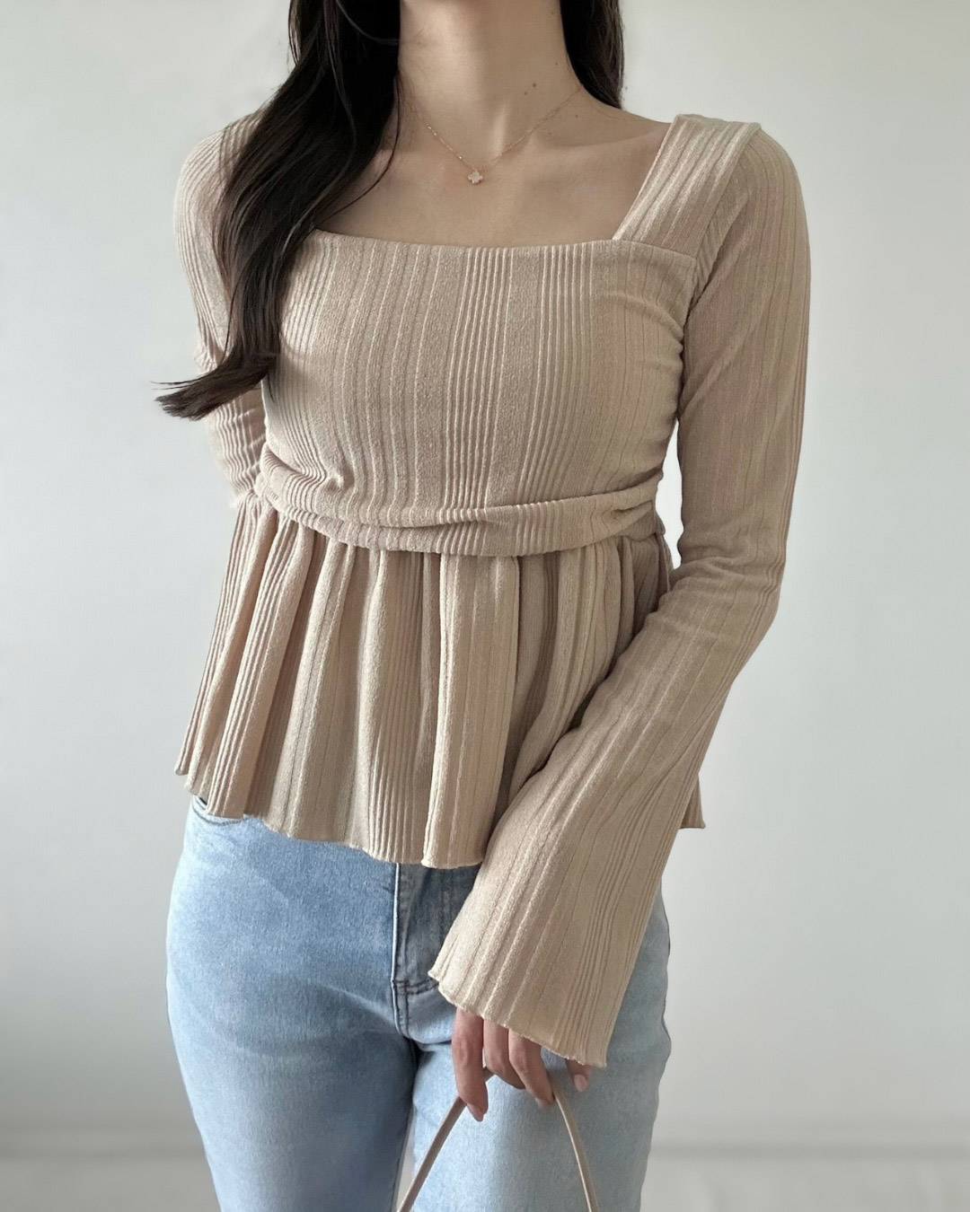 スクエアペプラムクロップドリブTシャツ | 詳細画像6