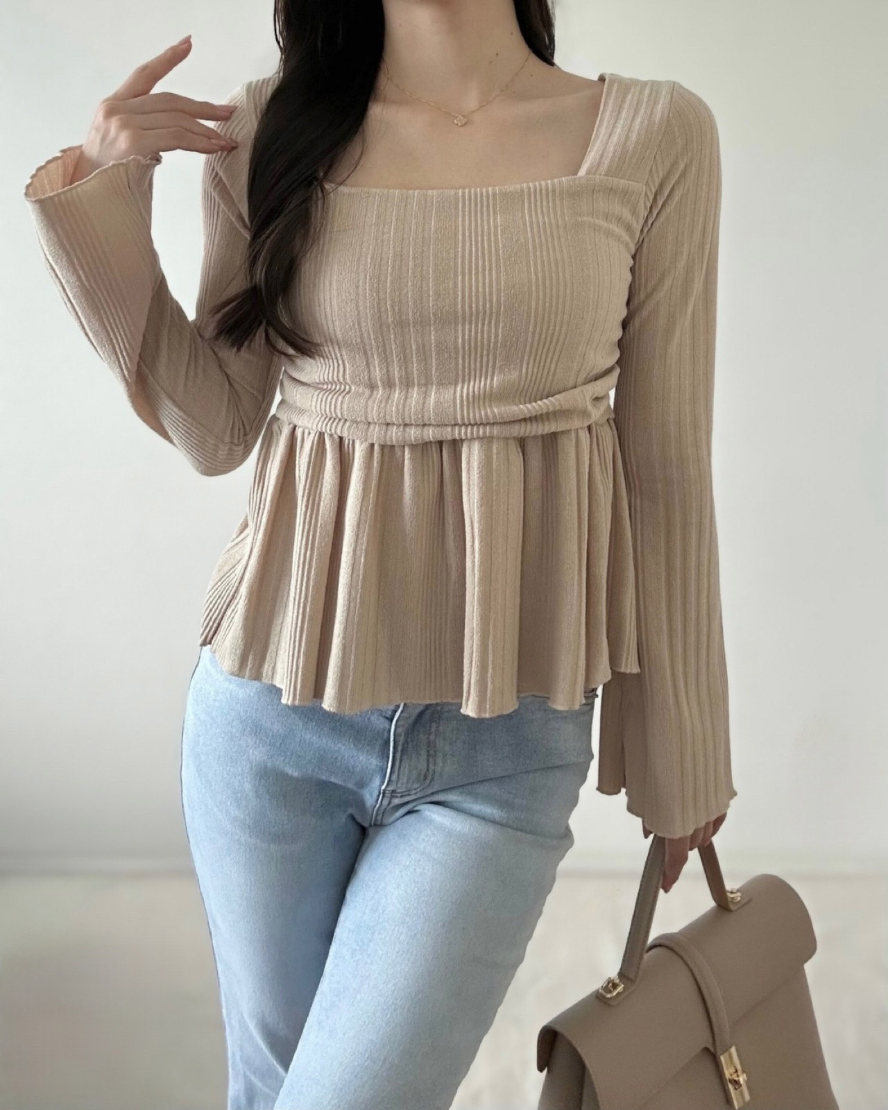 スクエアペプラムクロップドリブTシャツ | 詳細画像8