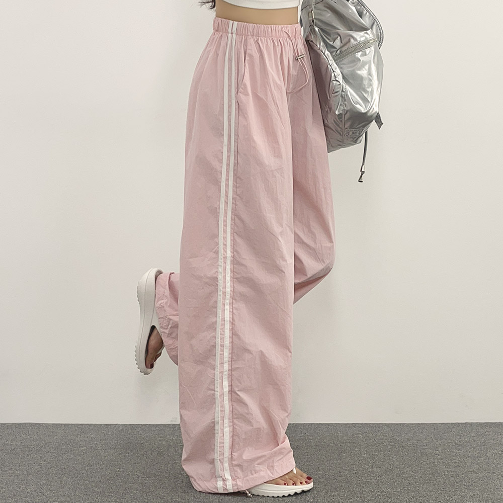 ナイロンウエストゴムドローコードワイドストレートカラーパンツ