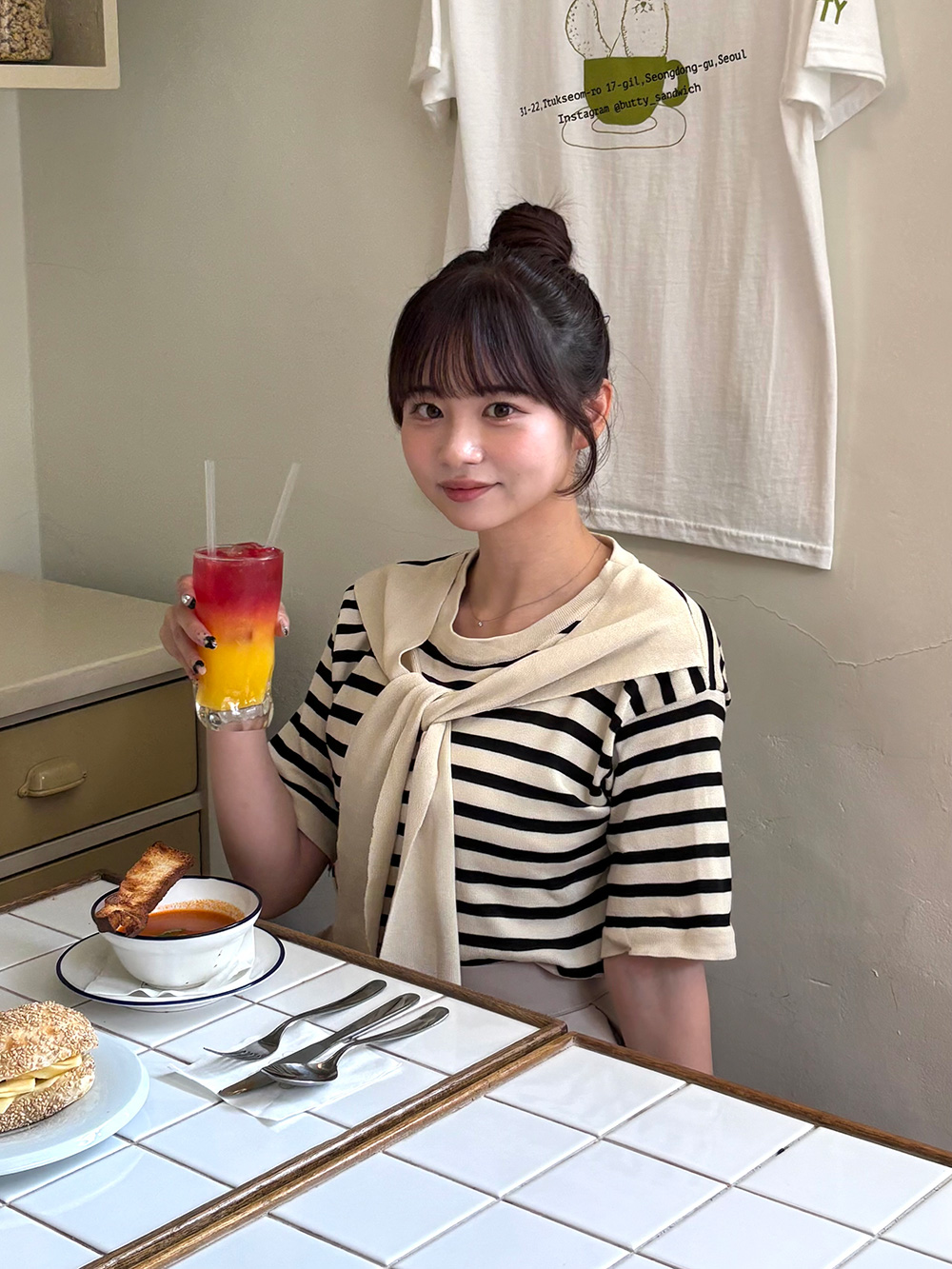 肩掛け風ボーダーニット | 詳細画像2