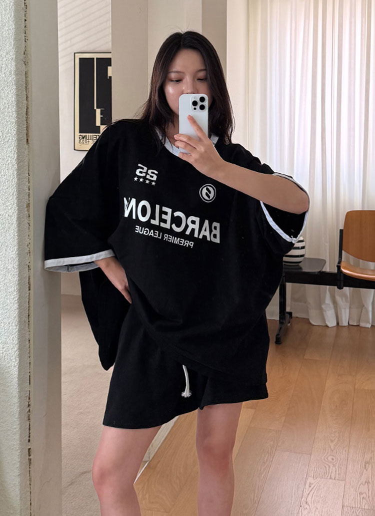 Admiral Tシャツ ショートパンツ セット ストラップシャーリングオーバーサイズ半袖配色セットアップT