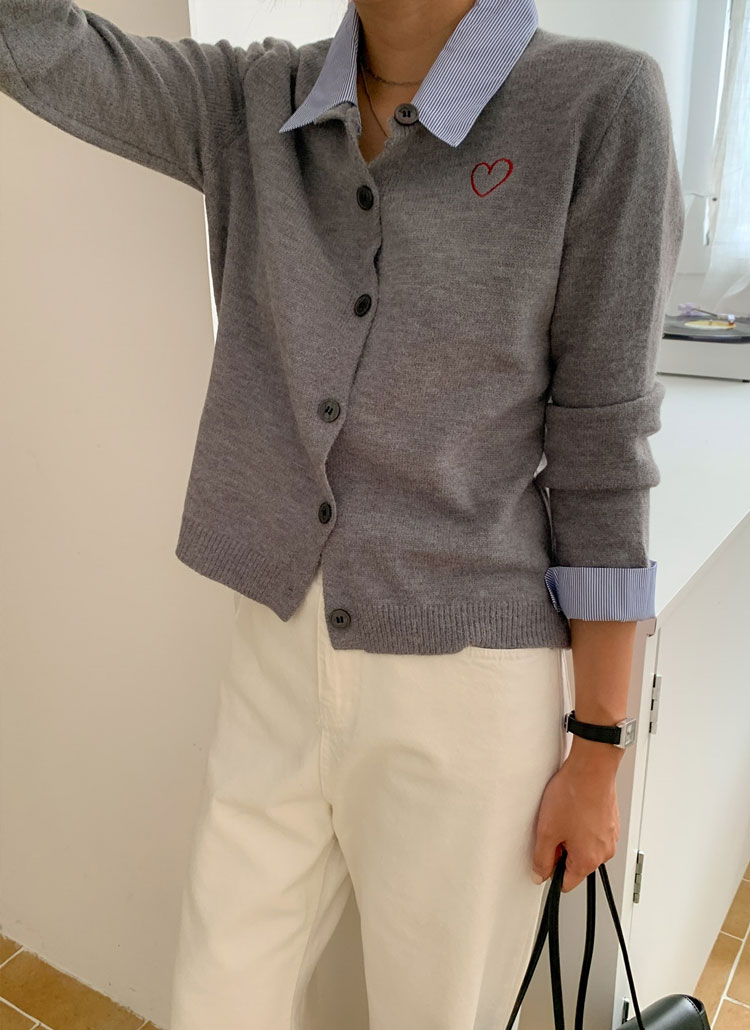 カラー刺繍ハートカーディガン | レディースファッション通販