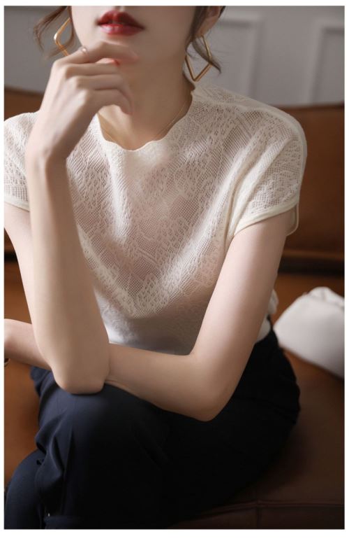 優しい❣️カシミヤ100% 半袖セーター Lサイズ アイボリー　新品！！ カシミヤ100%大人の上質ニットセーター - DRESS HERSELF