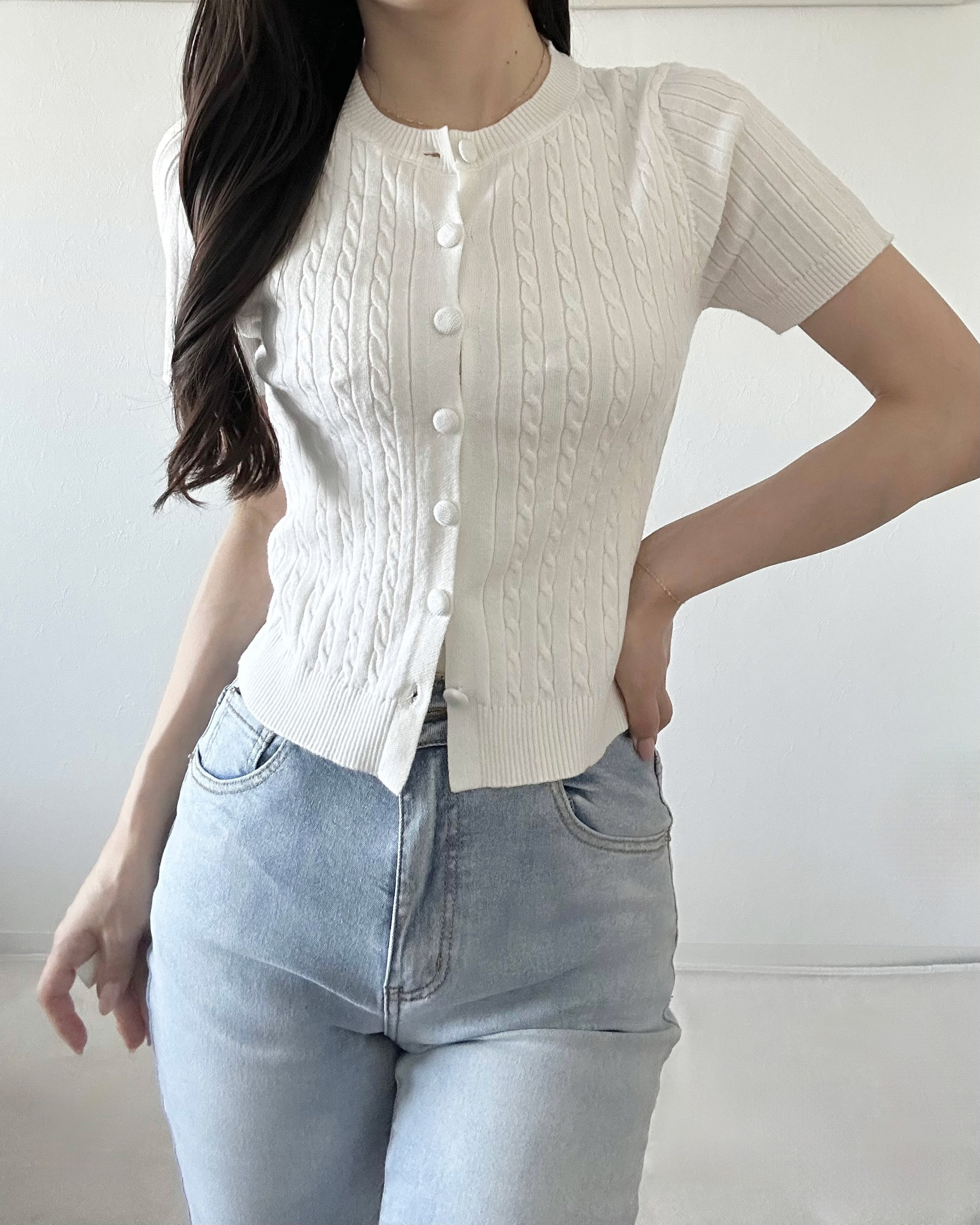 半袖ケーブルニットカーディガン | 詳細画像2