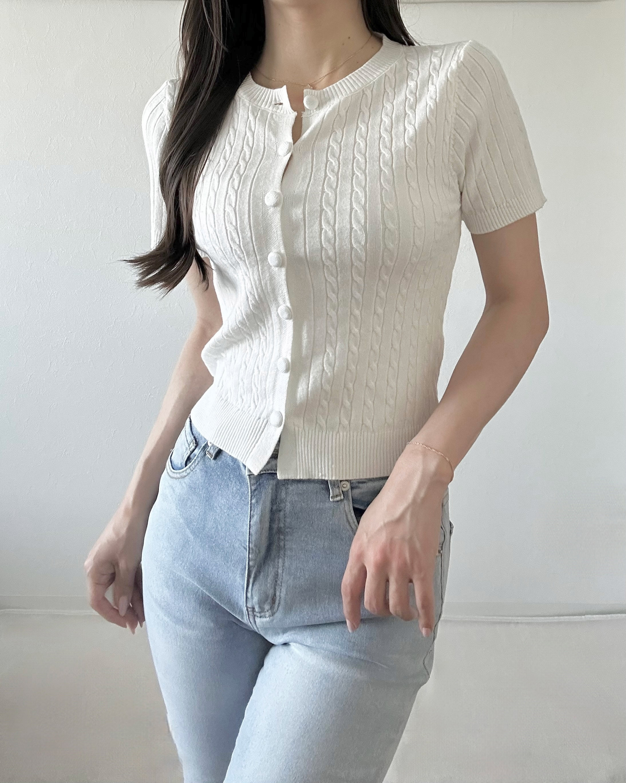 半袖ケーブルニットカーディガン | 詳細画像3