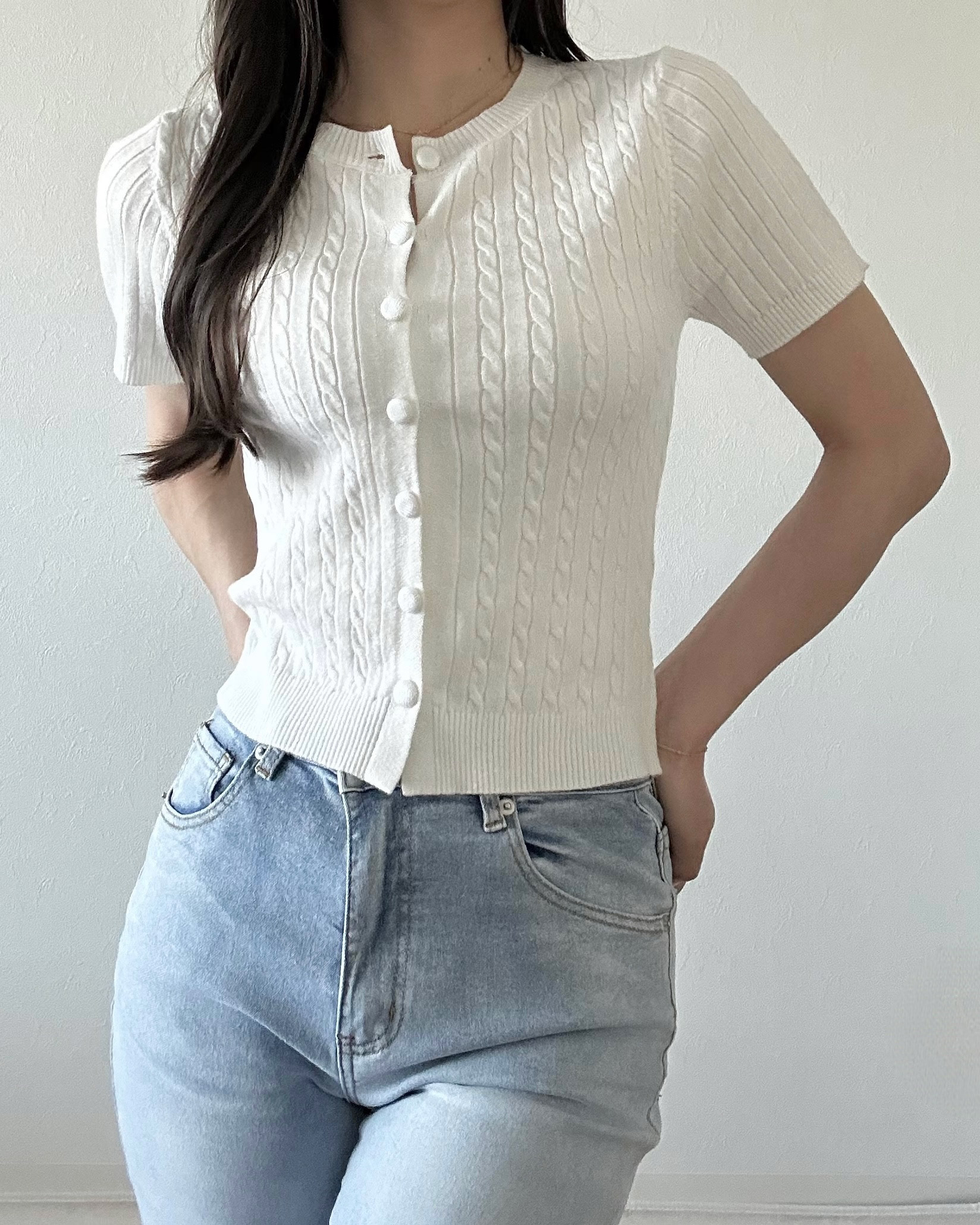 半袖ケーブルニットカーディガン | 詳細画像7