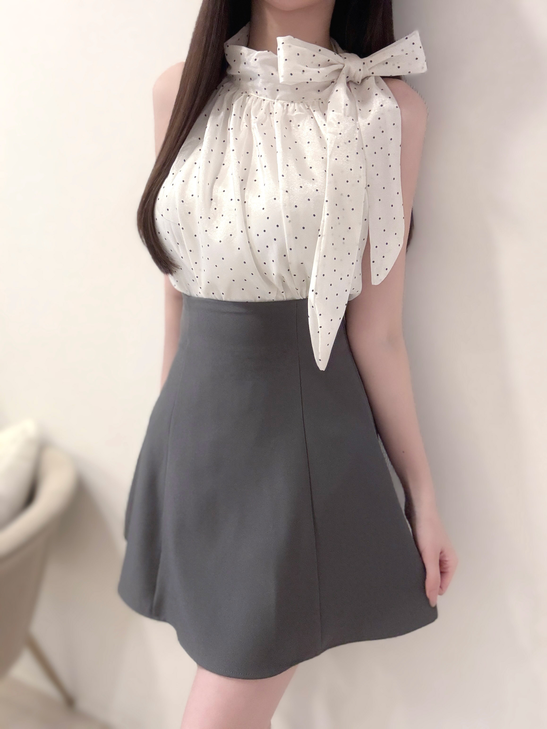 ドットリボンノースリーブブラウス | レディースファッション通販 - DHOLIC