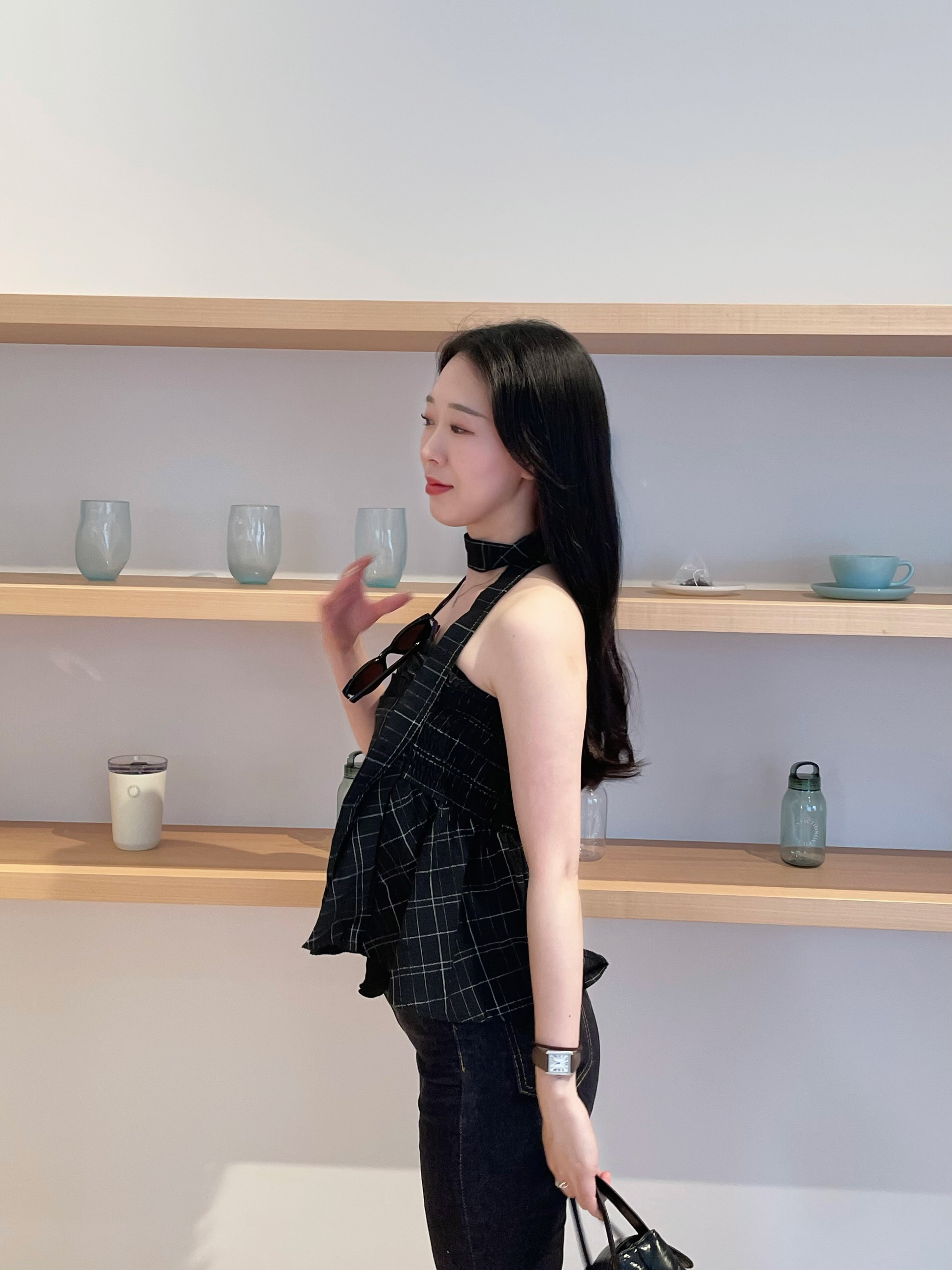 チェックペプラムチューブトップブラウス | 詳細画像3