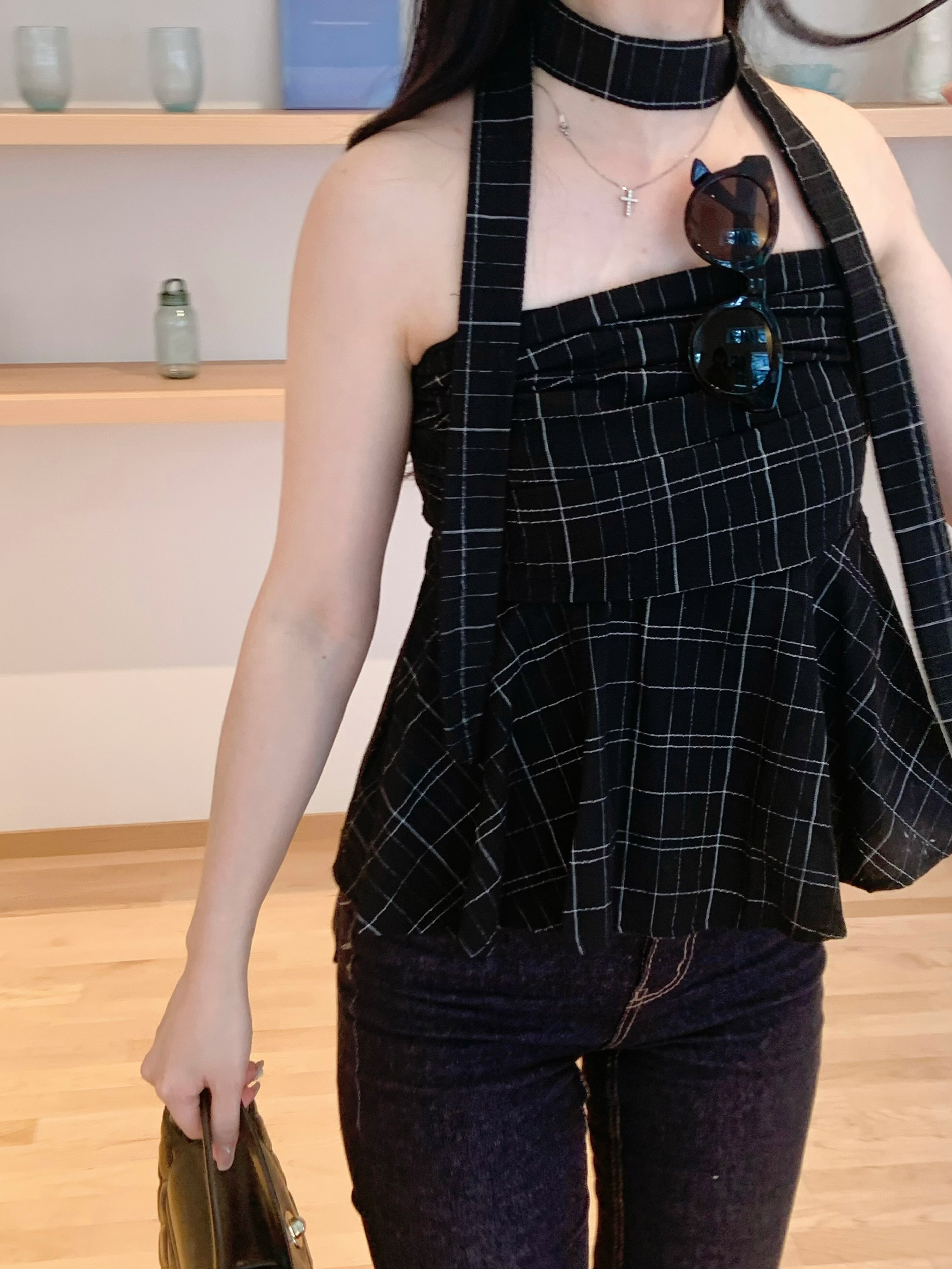 チェックペプラムチューブトップブラウス | 詳細画像5