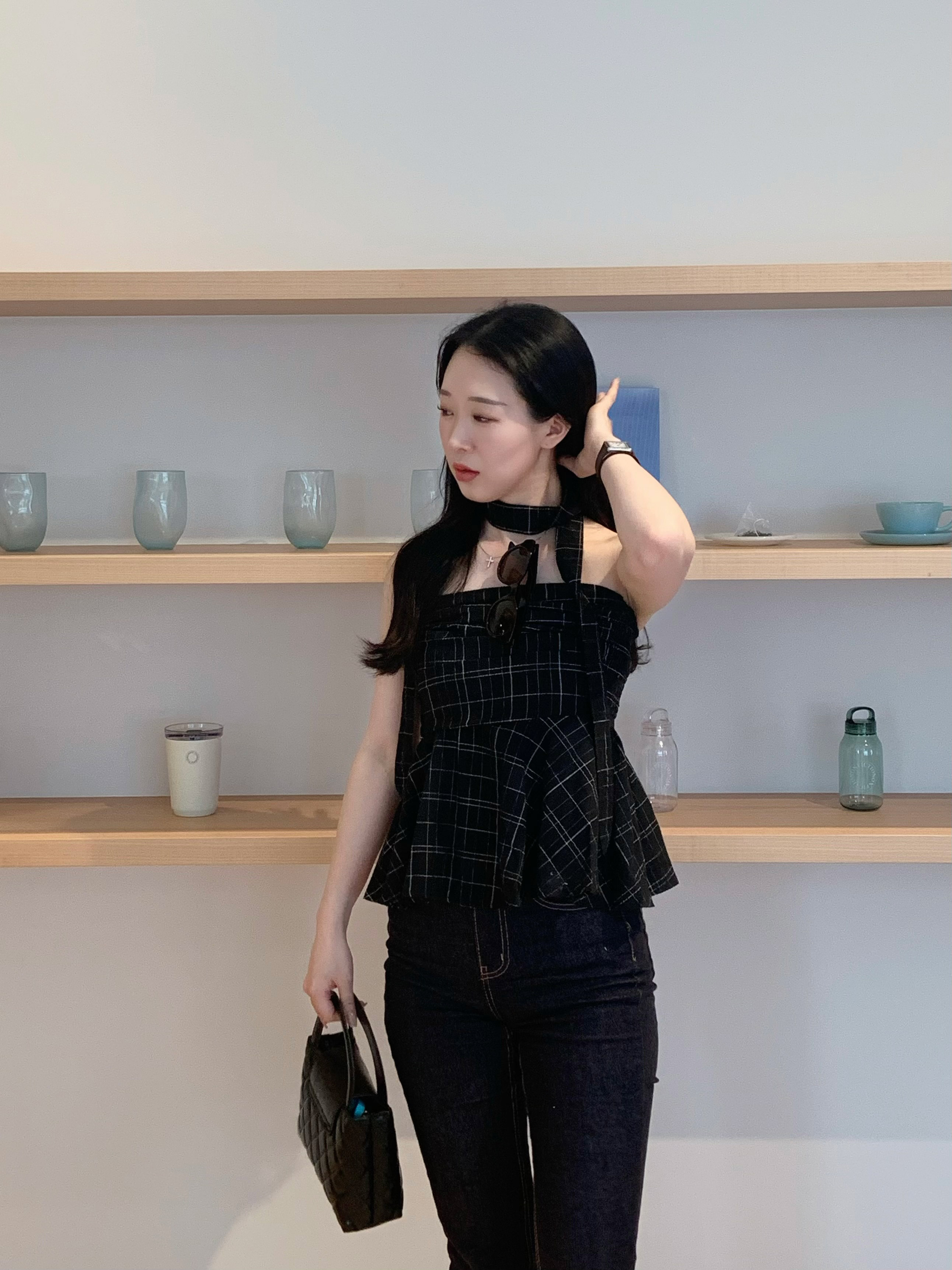 チェックペプラムチューブトップブラウス | 詳細画像7